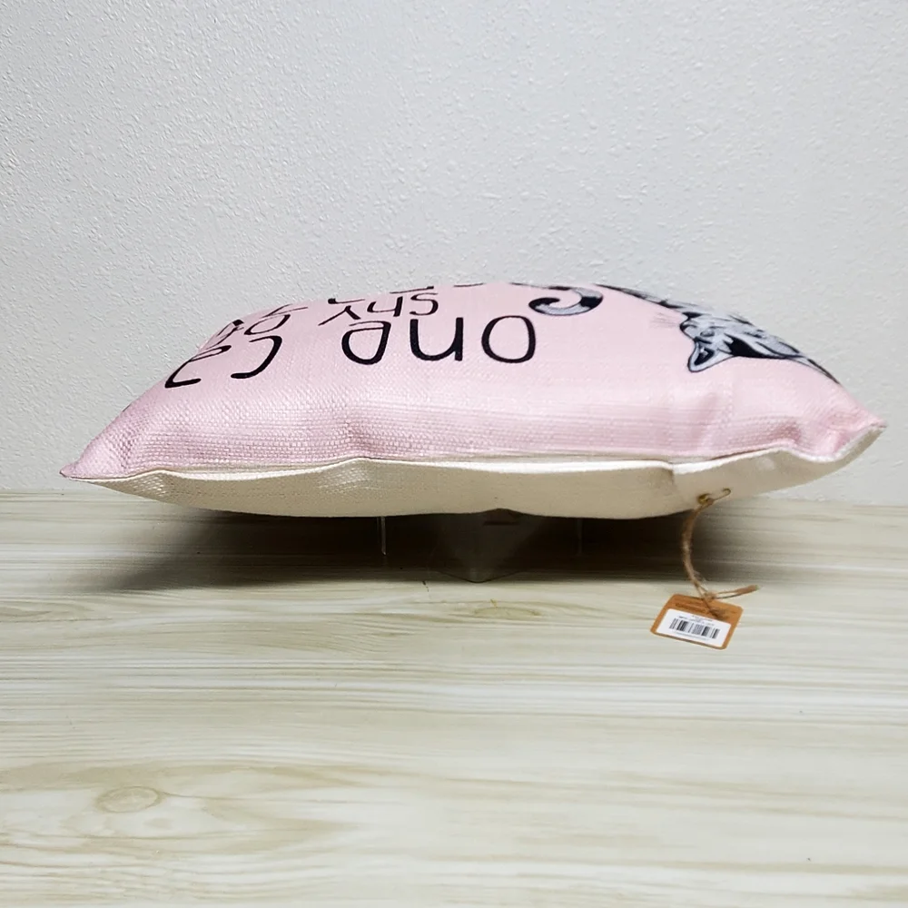 Cat Throw Pillow In Pink Canvas Fabric wQuote 